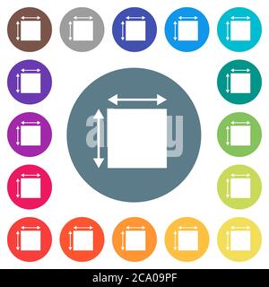 Elemet dimensions flat white icons on round color backgrounds. 17 background color variations are included. Stock Vector