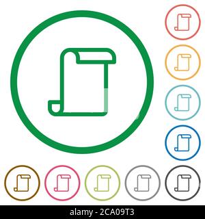 Blank paper scroll flat color icons in round outlines on white background Stock Vector