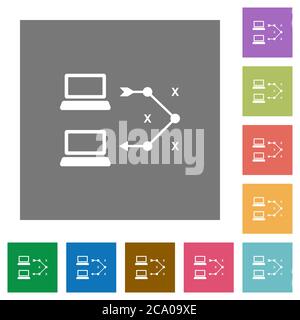 Traceroute remote computer flat icons on simple color square backgrounds Stock Vector