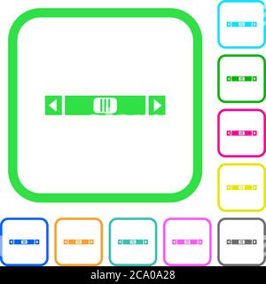 Horizontal scroll bar vivid colored flat icons in curved borders on white background Stock Vector