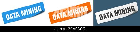 data mining paper peeler sign set. data mining sticker Stock Vector
