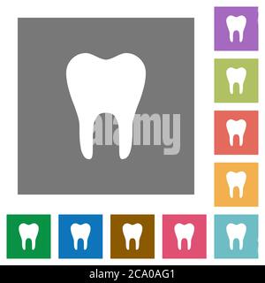 Single tooth flat icons on simple color square backgrounds Stock Vector