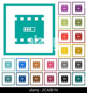 Movie processing flat color icons with quadrant frames on white background Stock Vector