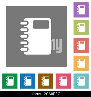 Spiral notebook flat icons on simple color square backgrounds Stock Vector