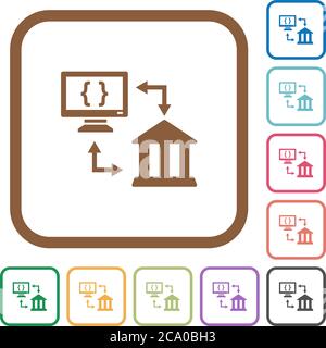 Open banking API simple icons in color rounded square frames on white background Stock Vector