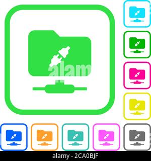 FTP connection vivid colored flat icons in curved borders on white background Stock Vector