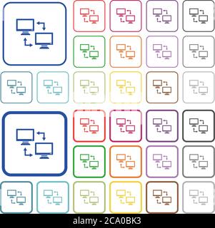 Data syncronization flat color icons with quadrant frames on white ...