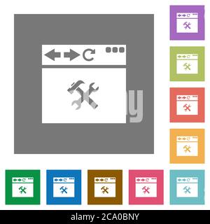 Browser tools flat icons on simple color square backgrounds Stock Vector