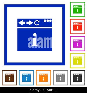 Browser info flat color icons in square frames on white background Stock Vector
