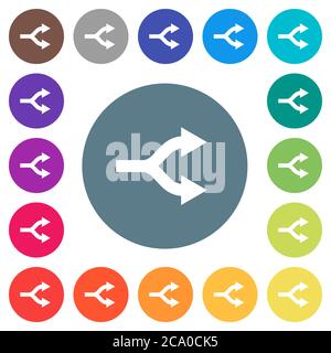 Split arrows flat white icons on round color backgrounds. 17 background color variations are included. Stock Vector