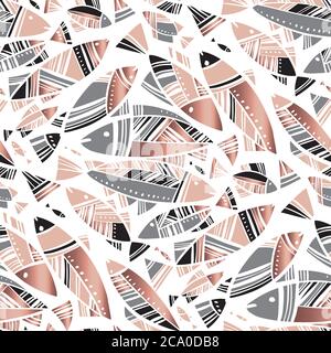 Mediterranean summer abstract fish seamless pattern for background, wrap, fabric, textile, wrap, surface, web and print design. Rose gold decorative f Stock Vector