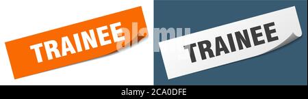 trainee paper peeler sign set. trainee sticker Stock Vector