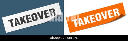 takeover paper peeler sign set. takeover sticker Stock Vector