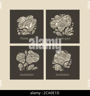 Linocut style abstract floral elements with Ukraine folk vibes for card, header, invitation, poster, social media, post publication. Stock Vector