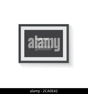 Black horizontal picture frame isolated on gray. Vector realistic design element. Stock Vector