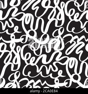 Black and white curvy brush stroke waves seamless pattern for background, fabric, textile, wrap, surface, web and print design. Abstract ribbon lines Stock Vector