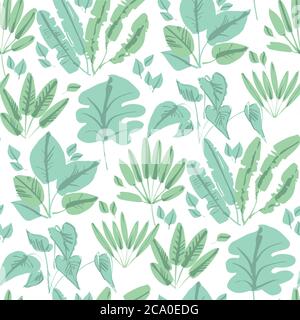 Naive style tropical forest leaves seamless pattern for wallpaper, wrap, fabric, textile, wrap, surface, web and print design. Stock Vector