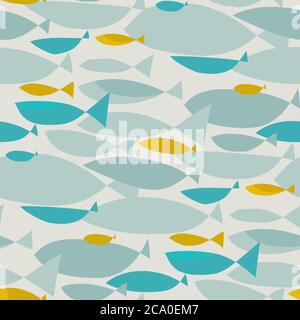 Abstract fish silhouette seamless pattern for background, fabric, textile, wrap, surface, web and print design. Cute geometric marine life animals til Stock Vector