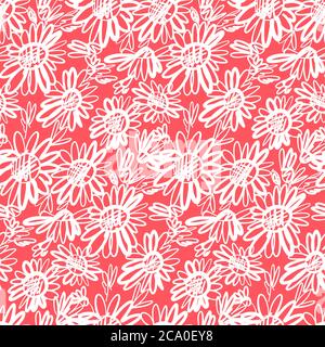 elegant sketch abstract daisy flower seamless pattern for background, wrap, fabric, textile, wrap, surface, web and print design. Monochrome summer fl Stock Vector