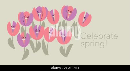 Cute elegant pastel rosy tulip element for card, header, invitation, poster, social media, post publication. Simple pale color spring flower vector mo Stock Vector