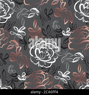 Elegant hand drawn rose floral seamless pattern for background, wrap, fabric, textile, wrap, surface, web and print design. Vector luxury style repeat Stock Vector