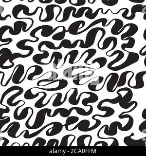 BW color sketch style abstract lines seamless pattern for background, fabric, textile, wrap, surface, web and print design. Soft wavy ribbon lines rep Stock Vector