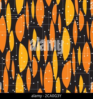 Black and orange geometric atomic style seamless pattern for background, wrap, fabric, textile, wrap, surface, web and print design. elegant vintage v Stock Vector