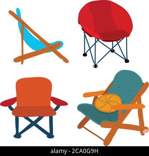Camping Picnic Patio Chairs vector icon set Stock Vector