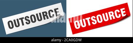 outsource paper peeler sign set. outsource sticker Stock Vector