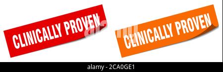 clinically proven paper peeler sign set. clinically proven sticker Stock Vector