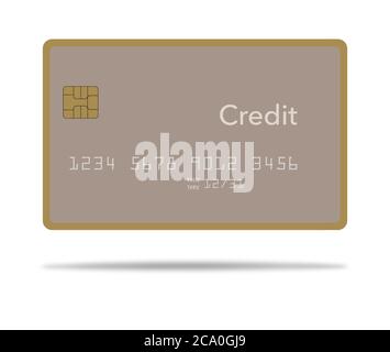 Here is a mock generic credit card isolated on a white background. The card has suble muted warm colors. Stock Photo