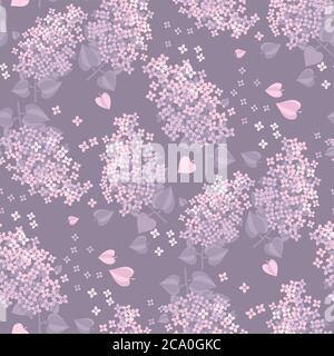 Tender spring lilac blossom twigs seamless pattern for background, wrap, fabric, textile, wrap, surface, web and print design. Decorative pale delicat Stock Vector