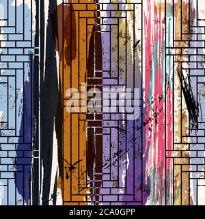 abstract geometric pattern background, with strokes, splashes and stripes, seamless Stock Vector