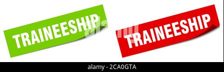 traineeship paper peeler sign set. traineeship sticker Stock Vector