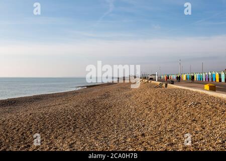 Looking along Hove seafront towards Shoreham, on a sunny winters day Stock Photo