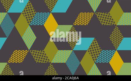 Square cube vintage color geometric seamless pattern for background, wrap, fabric, textile, wrap, surface, web and print design. Vector retro style re Stock Vector