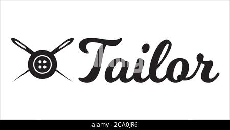 Sewing icon with button, crossed needles and thread. Tailor shop ...