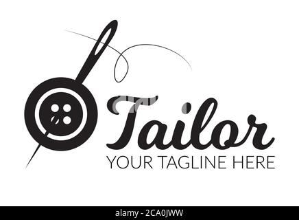 Tailor sewing Needle with sewing button logotype. Tailor logo template vector symbol Stock Vector