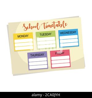 Cartoon icon of school week timetable schedule, vector illustration Stock Vector