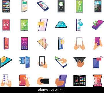 bundle of icons with smartphone screens on white background vector illustration design Stock Vector