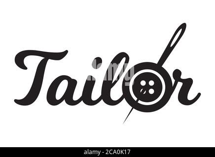 Tailor sewing needle in sewing button logotype. Tailor logo template vector symbol Stock Vector