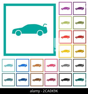 Car trunk open dashboard indicatorflat color icons with quadrant frames on white background Stock Vector