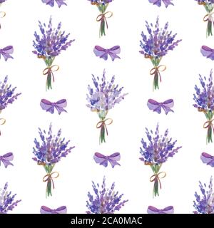 Vector illustration: seamless pattern made up of lavender flowers. Watercolor painting Stock Vector