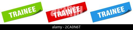 trainee paper peeler sign set. trainee sticker Stock Vector