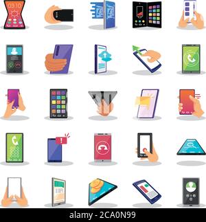 bundle of icons with smartphone screens vector illustration design Stock Vector