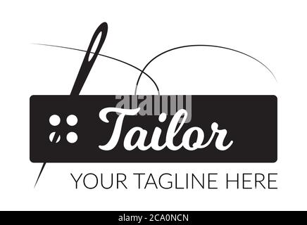 Tailor sewing needle with rectangular sewing button logotype. Tailor logo template vector symbol Stock Vector