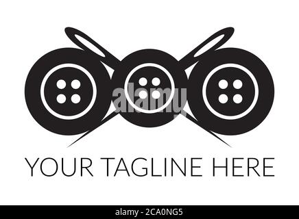 Tailor logotype crossed sewing needles with sewing buttons. Tailor logo template vector symbol Stock Vector