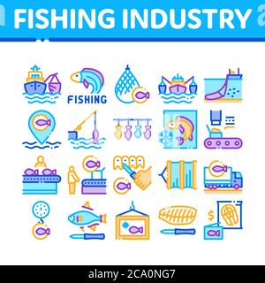 Fishing Industry Business Process Icons Set Vector Stock Vector