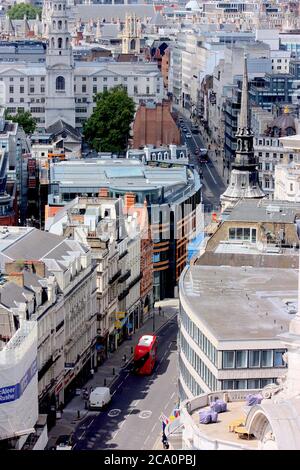 From the Stone Gallery in St Paul's Cathedral looking down on Ludgate Hill in the City of London