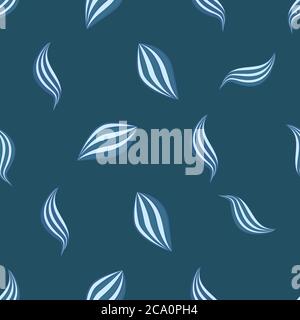 Linocut style leaves botanical seamless vector pattern background. Backdrop of floating monchrome cobalt blue foliage. Hand drawn modern illustration Stock Vector
